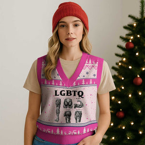 LGBTQ Acronym Funny Fitness Gym Muscle Graphic V-Neck Knit Sweater Vest Legs Glutes Biceps Triceps Quads TS02 Hot Pink Print Your Wear
