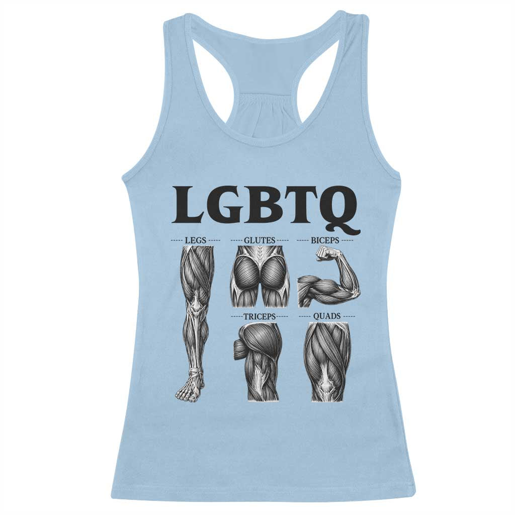 LGBTQ Acronym Funny Fitness Gym Muscle Graphic Racerback Tank Top Legs Glutes Biceps Triceps Quads TS02 Light Blue Print Your Wear