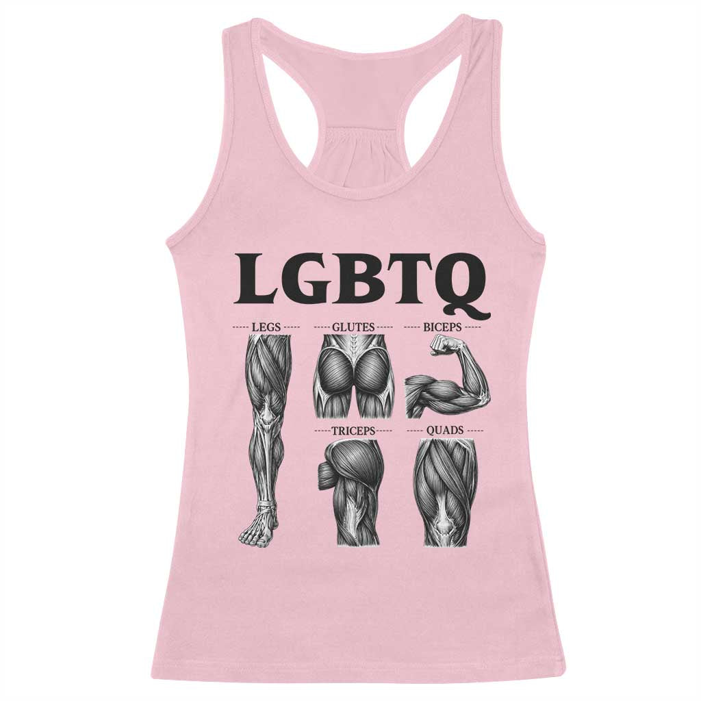 LGBTQ Acronym Funny Fitness Gym Muscle Graphic Racerback Tank Top Legs Glutes Biceps Triceps Quads TS02 Light Pink Print Your Wear