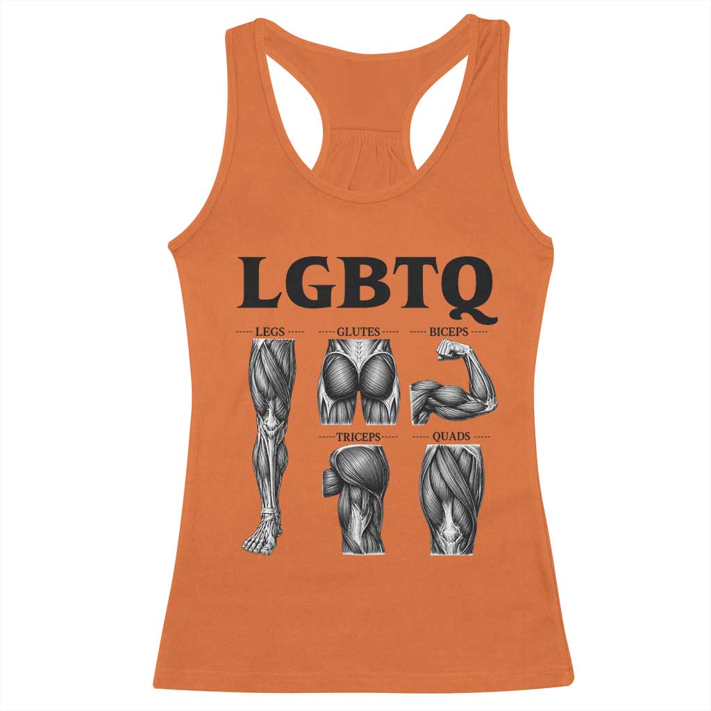 LGBTQ Acronym Funny Fitness Gym Muscle Graphic Racerback Tank Top Legs Glutes Biceps Triceps Quads TS02 Orange Print Your Wear