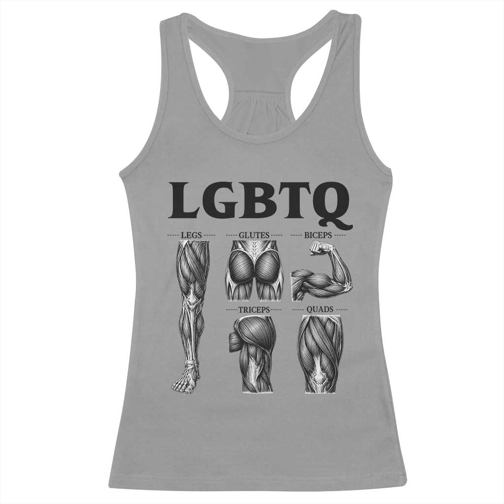 LGBTQ Acronym Funny Fitness Gym Muscle Graphic Racerback Tank Top Legs Glutes Biceps Triceps Quads TS02 Sport Gray Print Your Wear