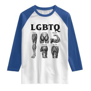 LGBTQ Acronym Funny Fitness Gym Muscle Graphic Raglan Shirt Legs Glutes Biceps Triceps Quads TS02 White Royal Print Your Wear
