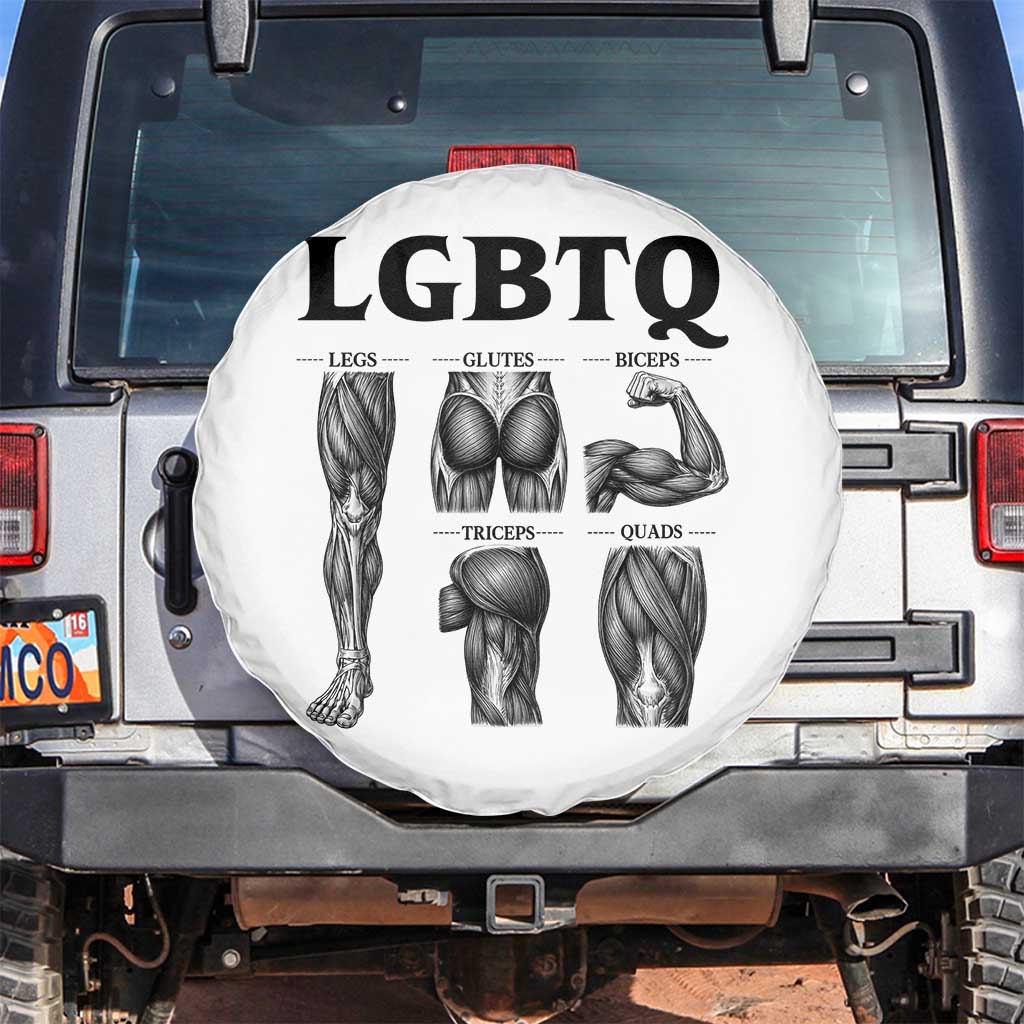 LGBTQ Acronym Funny Fitness Gym Muscle Graphic Spare Tire Cover Legs Glutes Biceps Triceps Quads TS02 No hole White Print Your Wear