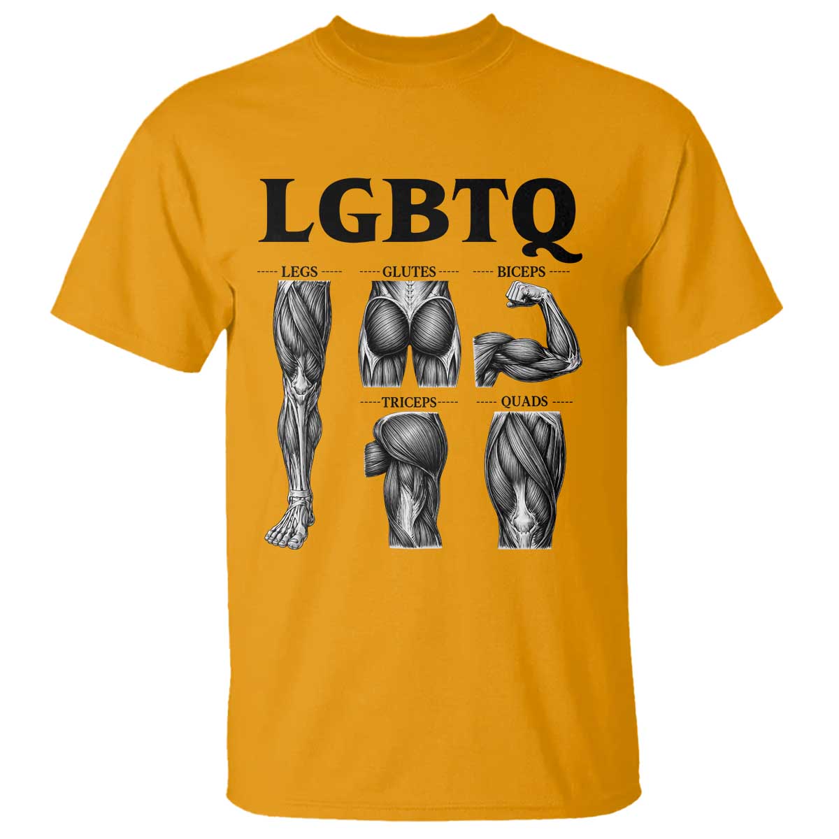 LGBTQ Acronym Funny Fitness Gym Muscle Graphic T Shirt Legs Glutes Biceps Triceps Quads TS02 Gold Print Your Wear