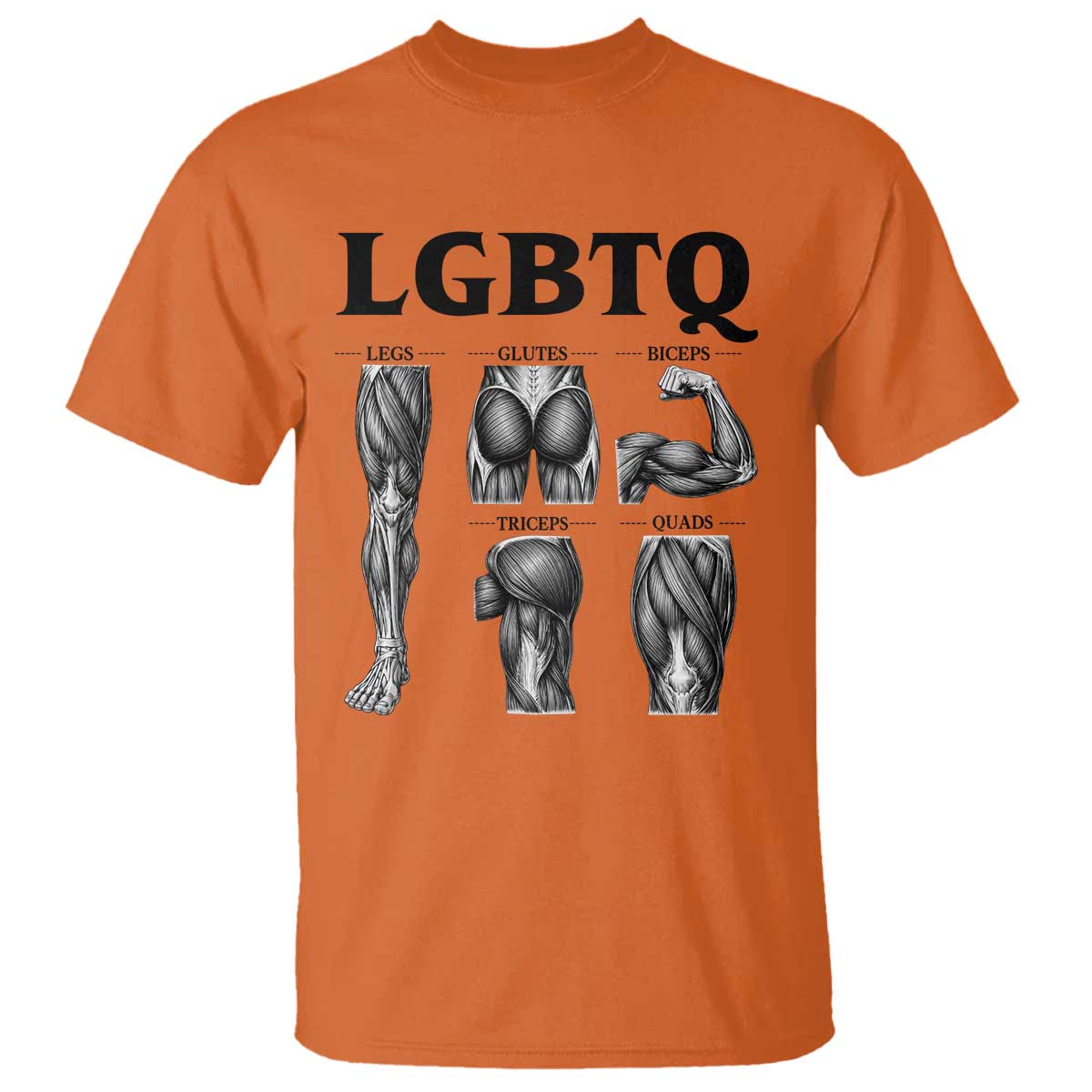 LGBTQ Acronym Funny Fitness Gym Muscle Graphic T Shirt Legs Glutes Biceps Triceps Quads TS02 Orange Print Your Wear