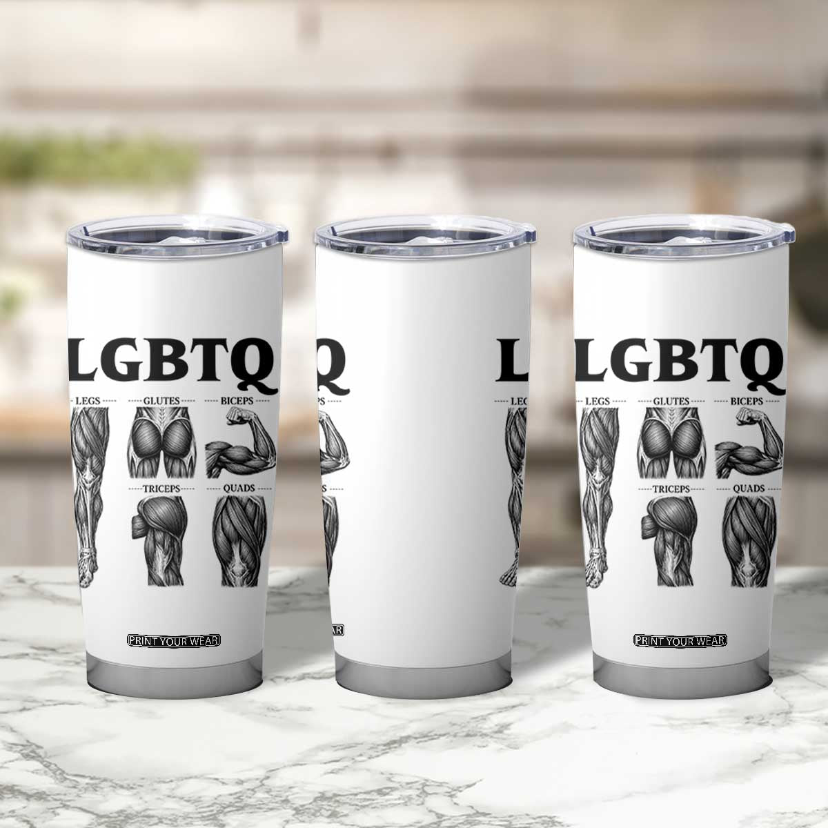 LGBTQ Acronym Funny Fitness Gym Muscle Graphic Tumbler Cup Legs Glutes Biceps Triceps Quads TS02 Print Your Wear