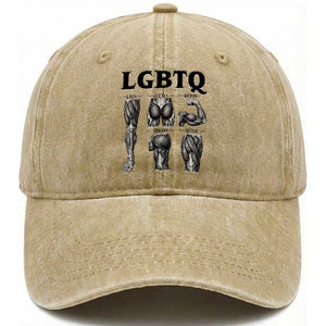 LGBTQ Acronym Funny Fitness Gym Muscle Graphic Washed Cotton Baseball Cap Legs Glutes Biceps Triceps Quads TS02 Print Your Wear