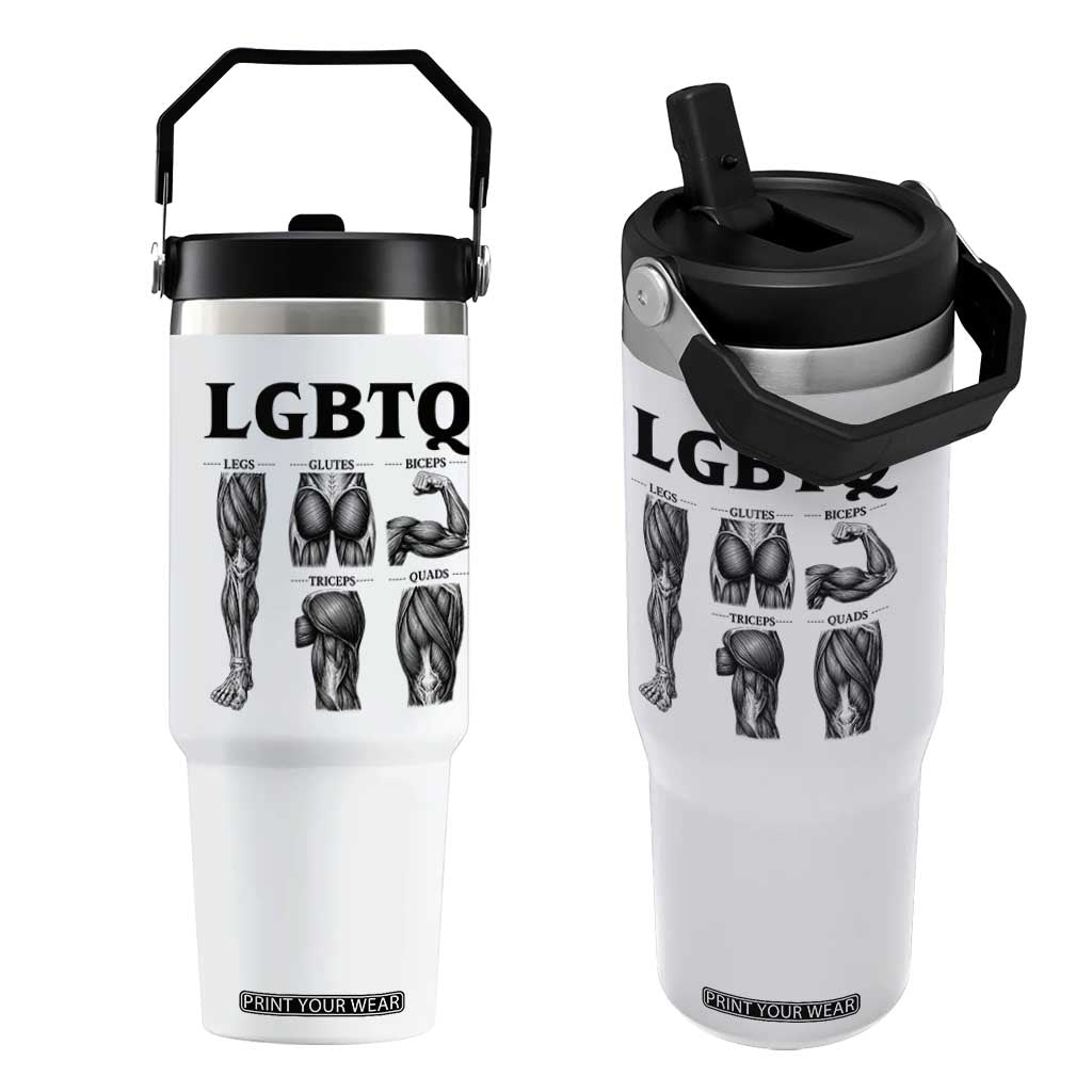 LGBTQ Acronym Funny Fitness Gym Muscle Graphic Flip Straw Tumbler Legs Glutes Biceps Triceps Quads TS02 One Size: 30 oz White Print Your Wear