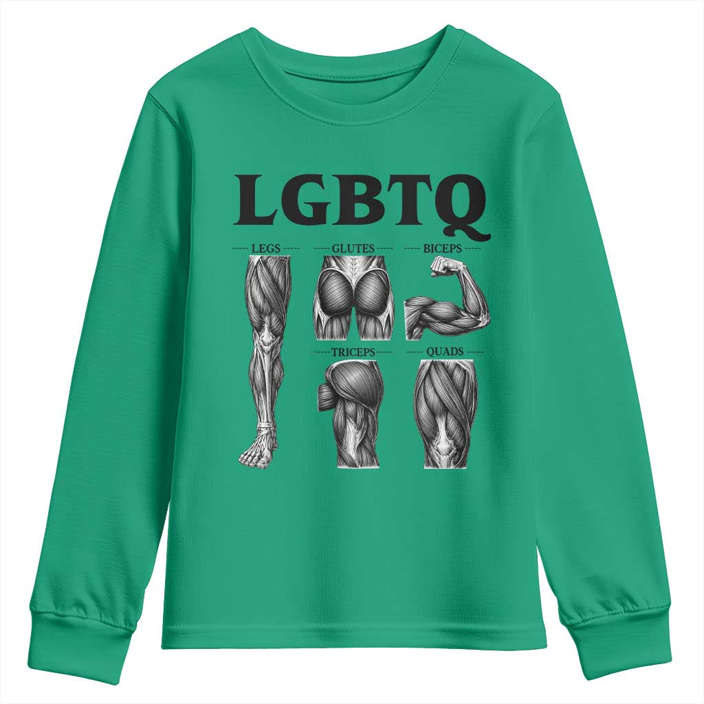 LGBTQ Acronym Funny Fitness Gym Muscle Graphic Youth Sweatshirt Legs Glutes Biceps Triceps Quads TS02 Irish Green Print Your Wear