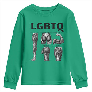 LGBTQ Acronym Funny Fitness Gym Muscle Graphic Youth Sweatshirt Legs Glutes Biceps Triceps Quads TS02 Irish Green Print Your Wear