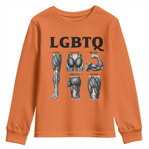 LGBTQ Acronym Funny Fitness Gym Muscle Graphic Youth Sweatshirt Legs Glutes Biceps Triceps Quads TS02 Orange Print Your Wear