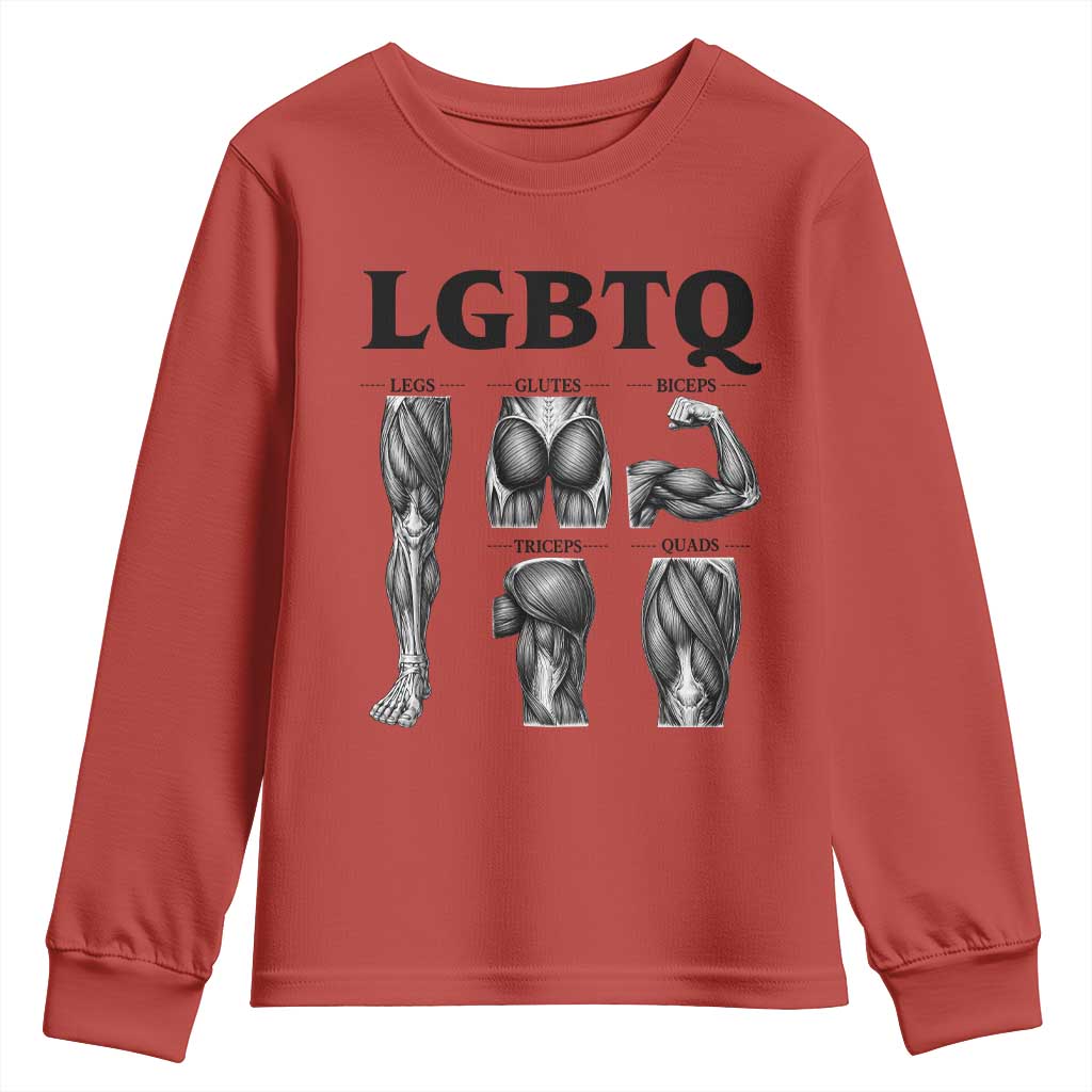 LGBTQ Acronym Funny Fitness Gym Muscle Graphic Youth Sweatshirt Legs Glutes Biceps Triceps Quads TS02 Red Print Your Wear