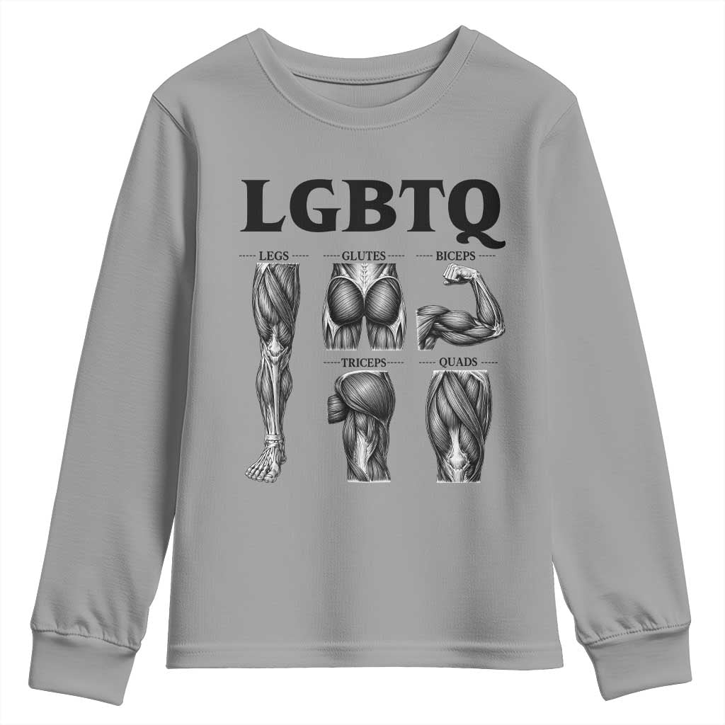 LGBTQ Acronym Funny Fitness Gym Muscle Graphic Youth Sweatshirt Legs Glutes Biceps Triceps Quads TS02 Sport Gray Print Your Wear