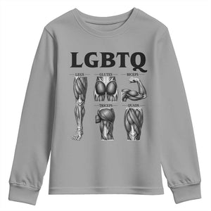 LGBTQ Acronym Funny Fitness Gym Muscle Graphic Youth Sweatshirt Legs Glutes Biceps Triceps Quads TS02 Sport Gray Print Your Wear