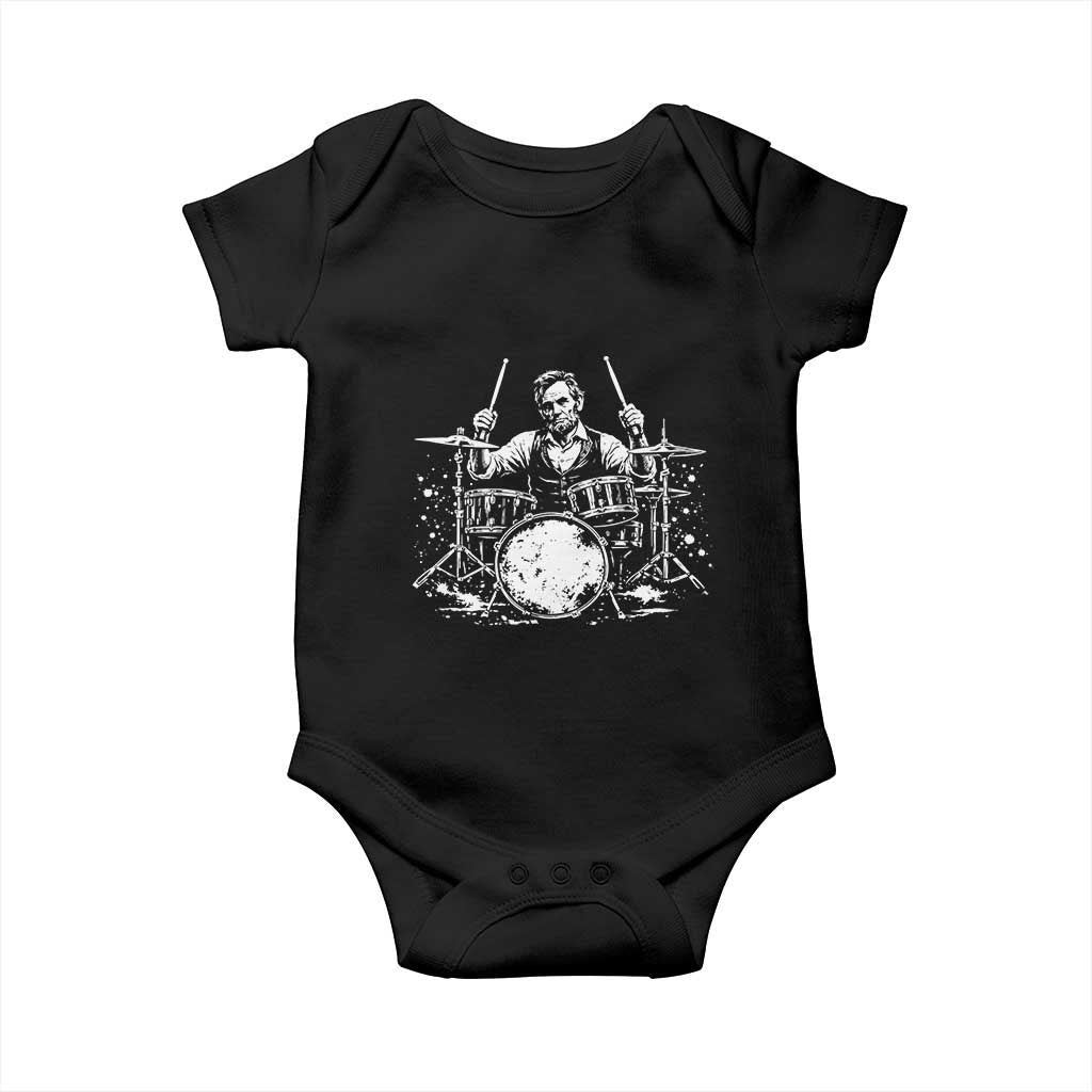 Vintage Abraham Lincoln Playing Drums Graphic Baby Onesie Abe Musician Patriotic Rockstar Drummer President TS02 Black Print Your Wear