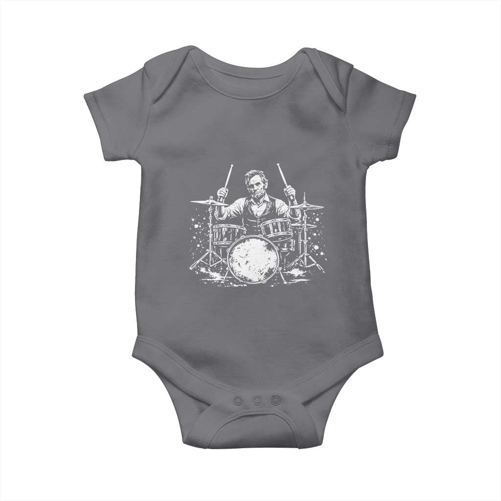Vintage Abraham Lincoln Playing Drums Graphic Baby Onesie Abe Musician Patriotic Rockstar Drummer President TS02 Charcoal Print Your Wear
