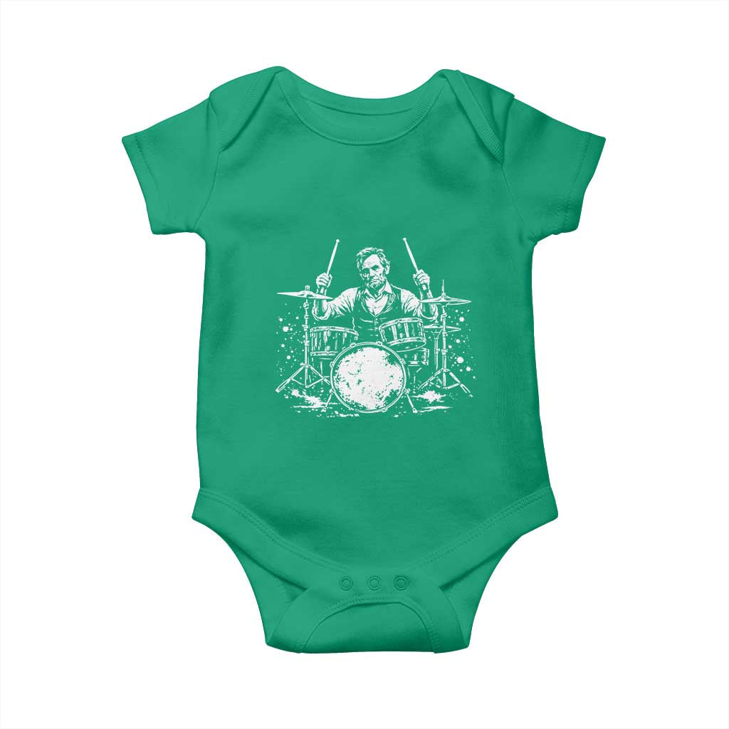 Vintage Abraham Lincoln Playing Drums Graphic Baby Onesie Abe Musician Patriotic Rockstar Drummer President TS02 Irish Green Print Your Wear