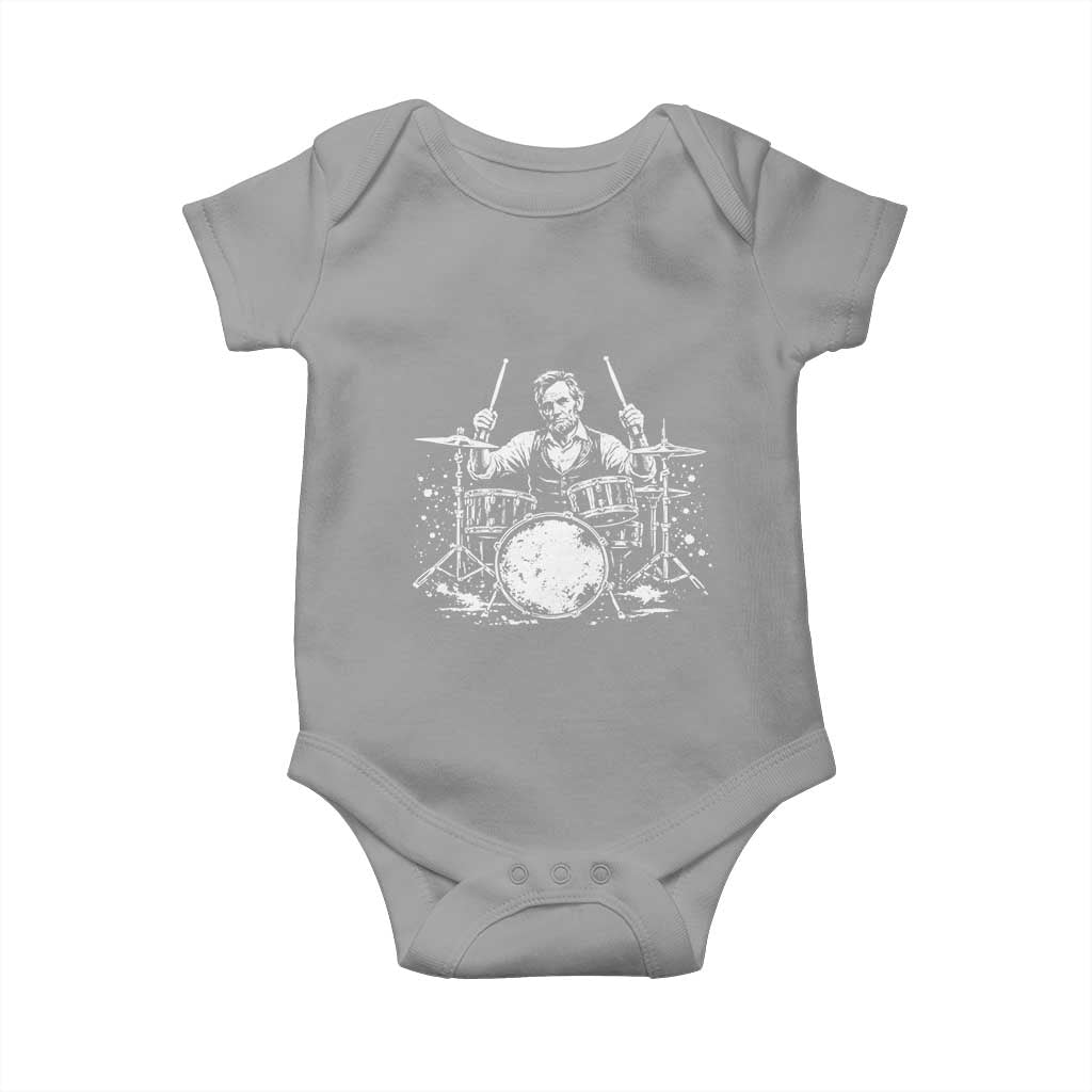 Vintage Abraham Lincoln Playing Drums Graphic Baby Onesie Abe Musician Patriotic Rockstar Drummer President TS02 Sport Gray Print Your Wear