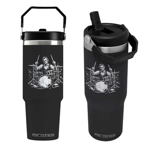 Vintage Abraham Lincoln Playing Drums Graphic Flip Straw Tumbler Abe Musician Patriotic Rockstar Drummer President TS02 One Size: 30 oz Black Print Your Wear
