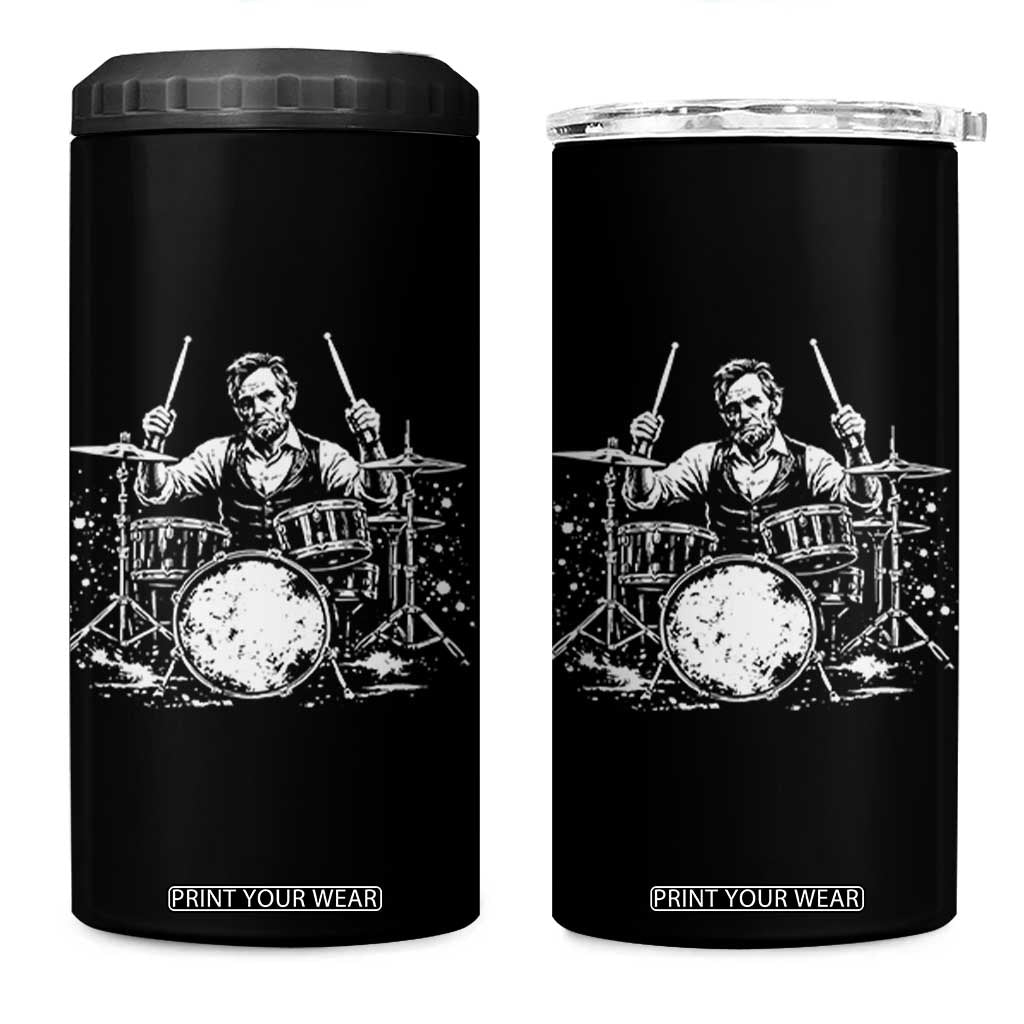 Vintage Abraham Lincoln Playing Drums Graphic 4 in 1 Can Cooler Tumbler Abe Musician Patriotic Rockstar Drummer President TS02 One Size: 16 oz Black Print Your Wear