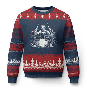 Vintage Abraham Lincoln Playing Drums Graphic Ugly Christmas Sweater Abe Musician Patriotic Rockstar Drummer President TS02 Navy Red Print Your Wear