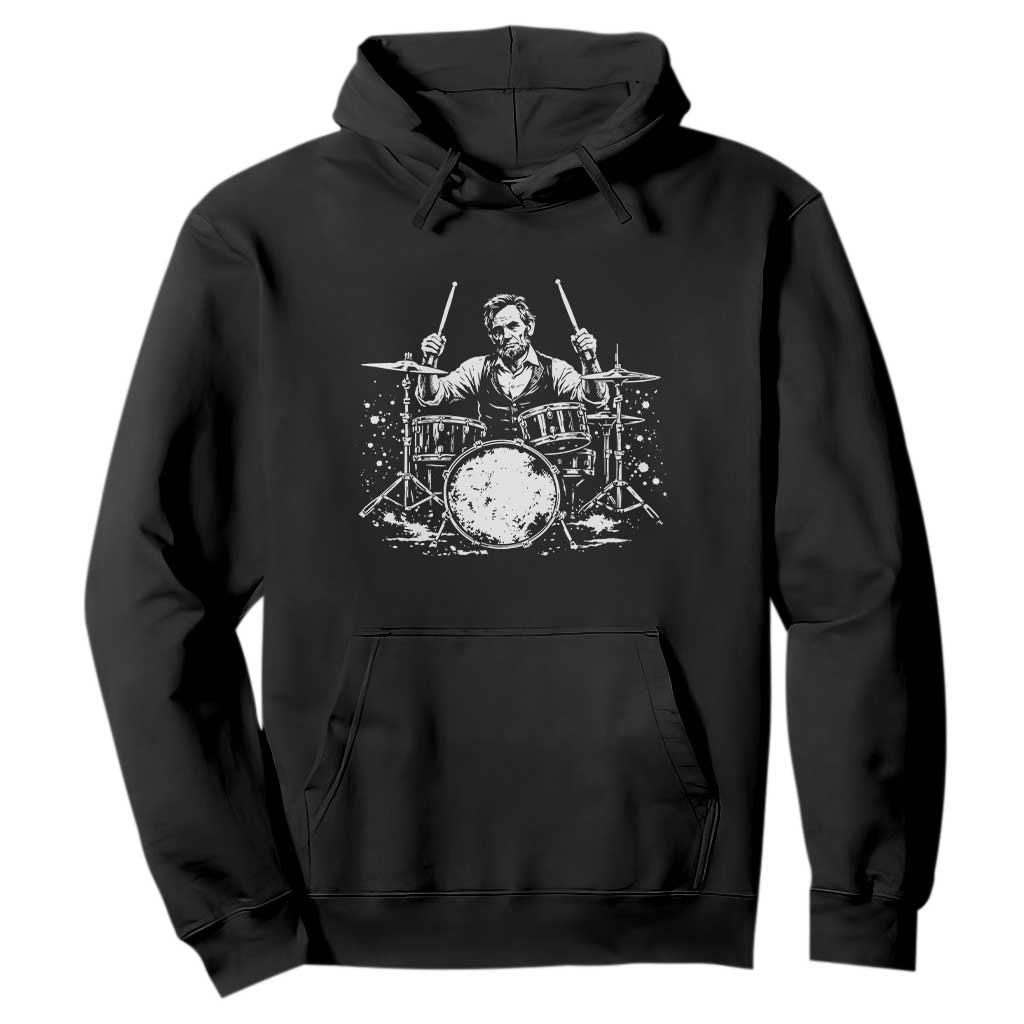 Vintage Abraham Lincoln Playing Drums Graphic Hoodie Abe Musician Patriotic Rockstar Drummer President TS02 Black Print Your Wear