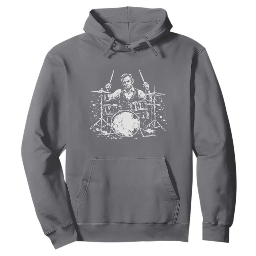 Vintage Abraham Lincoln Playing Drums Graphic Hoodie Abe Musician Patriotic Rockstar Drummer President TS02 Charcoal Print Your Wear