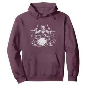 Vintage Abraham Lincoln Playing Drums Graphic Hoodie Abe Musician Patriotic Rockstar Drummer President TS02 Maroon Print Your Wear