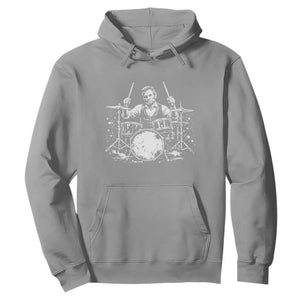 Vintage Abraham Lincoln Playing Drums Graphic Hoodie Abe Musician Patriotic Rockstar Drummer President TS02 Sport Gray Print Your Wear