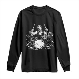 Vintage Abraham Lincoln Playing Drums Graphic Long Sleeve Shirt Abe Musician Patriotic Rockstar Drummer President TS02 Black Print Your Wear