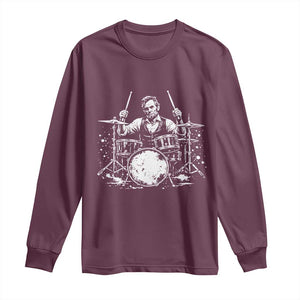 Vintage Abraham Lincoln Playing Drums Graphic Long Sleeve Shirt Abe Musician Patriotic Rockstar Drummer President TS02 Maroon Print Your Wear