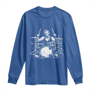 Vintage Abraham Lincoln Playing Drums Graphic Long Sleeve Shirt Abe Musician Patriotic Rockstar Drummer President TS02 Royal Blue Print Your Wear
