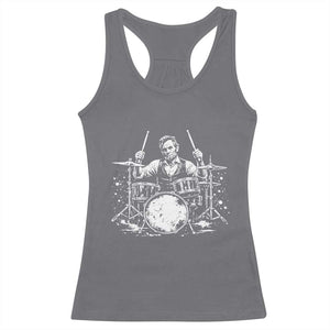 Vintage Abraham Lincoln Playing Drums Graphic Racerback Tank Top Abe Musician Patriotic Rockstar Drummer President TS02 Charcoal Print Your Wear