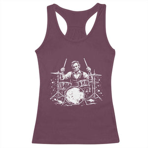 Vintage Abraham Lincoln Playing Drums Graphic Racerback Tank Top Abe Musician Patriotic Rockstar Drummer President TS02 Maroon Print Your Wear