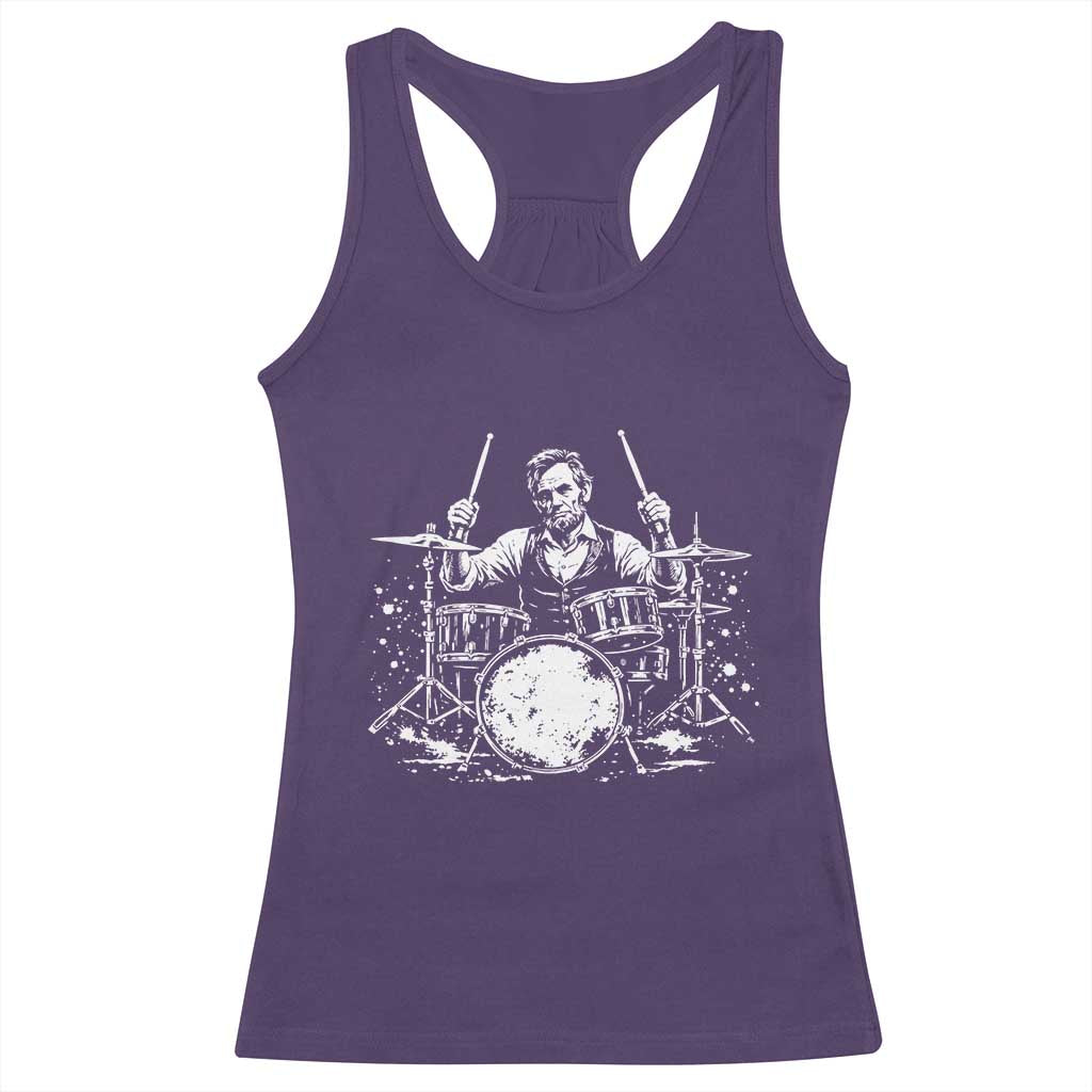 Vintage Abraham Lincoln Playing Drums Graphic Racerback Tank Top Abe Musician Patriotic Rockstar Drummer President TS02 Purple Print Your Wear