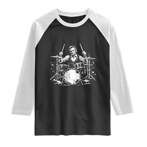 Vintage Abraham Lincoln Playing Drums Graphic Raglan Shirt Abe Musician Patriotic Rockstar Drummer President TS02 Black White Print Your Wear