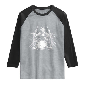Vintage Abraham Lincoln Playing Drums Graphic Raglan Shirt Abe Musician Patriotic Rockstar Drummer President TS02 Heather Gray Black Print Your Wear
