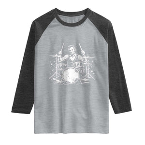 Vintage Abraham Lincoln Playing Drums Graphic Raglan Shirt Abe Musician Patriotic Rockstar Drummer President TS02 Heather Gray Heather Charcoal Print Your Wear