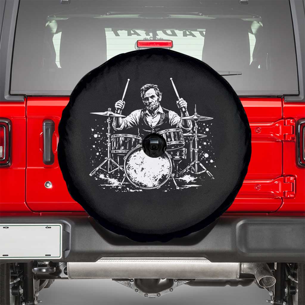Vintage Abraham Lincoln Playing Drums Graphic Spare Tire Cover Abe Musician Patriotic Rockstar Drummer President TS02 Black Print Your Wear