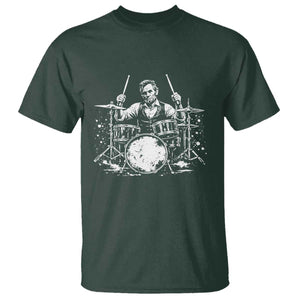 Vintage Abraham Lincoln Playing Drums Graphic T Shirt Abe Musician Patriotic Rockstar Drummer President TS02 Dark Forest Green Print Your Wear