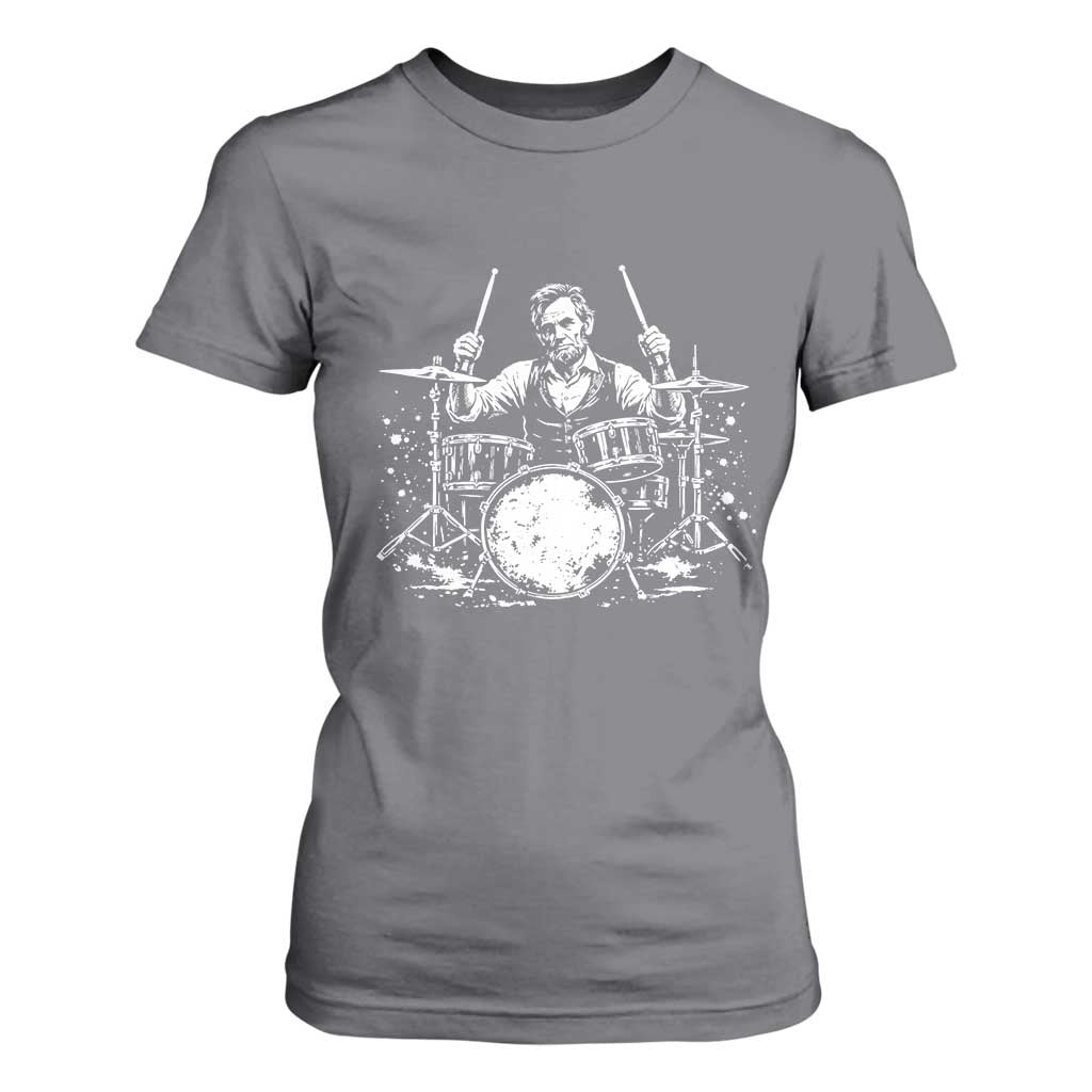 Vintage Abraham Lincoln Playing Drums Graphic T Shirt For Women Abe Musician Patriotic Rockstar Drummer President TS02 Charcoal Print Your Wear