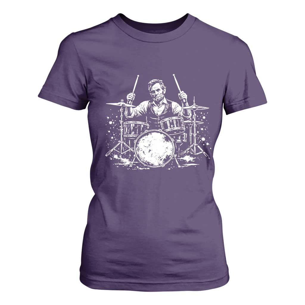 Vintage Abraham Lincoln Playing Drums Graphic T Shirt For Women Abe Musician Patriotic Rockstar Drummer President TS02 Purple Print Your Wear