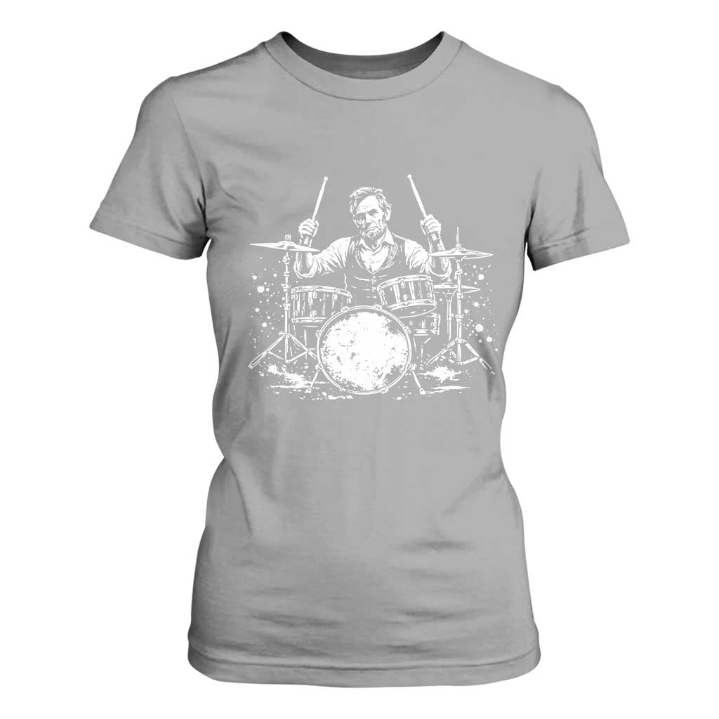 Vintage Abraham Lincoln Playing Drums Graphic T Shirt For Women Abe Musician Patriotic Rockstar Drummer President TS02 Sport Gray Print Your Wear