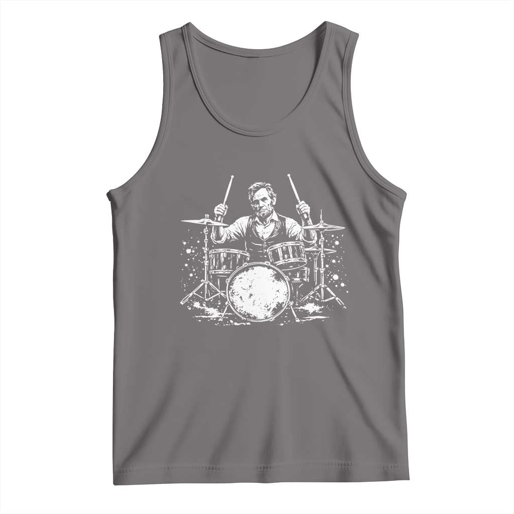 Vintage Abraham Lincoln Playing Drums Graphic Tank Top Abe Musician Patriotic Rockstar Drummer President TS02 Deep Heather Print Your Wear