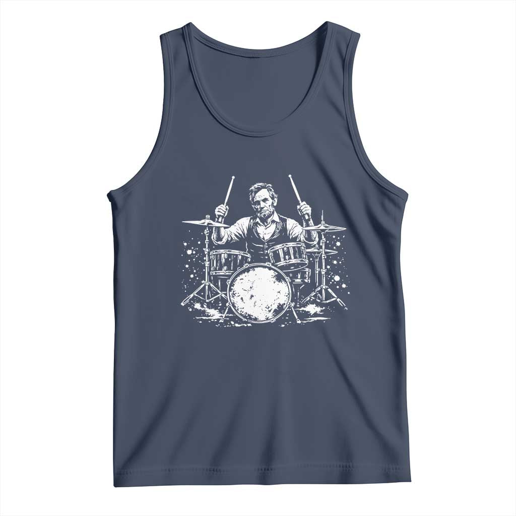 Vintage Abraham Lincoln Playing Drums Graphic Tank Top Abe Musician Patriotic Rockstar Drummer President TS02 Navy Print Your Wear