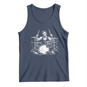 Vintage Abraham Lincoln Playing Drums Graphic Tank Top Abe Musician Patriotic Rockstar Drummer President TS02 Navy Print Your Wear