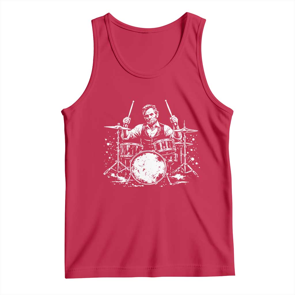 Vintage Abraham Lincoln Playing Drums Graphic Tank Top Abe Musician Patriotic Rockstar Drummer President TS02 Red Print Your Wear