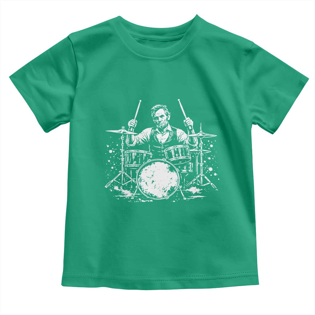 Vintage Abraham Lincoln Playing Drums Graphic Toddler T Shirt Abe Musician Patriotic Rockstar Drummer President TS02 Irish Green Print Your Wear