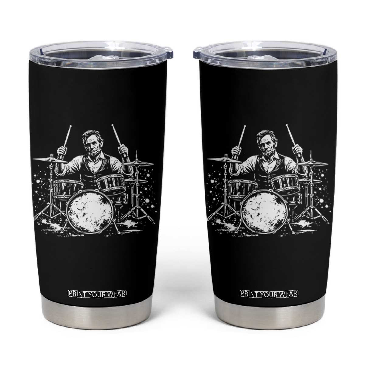 Vintage Abraham Lincoln Playing Drums Graphic Tumbler Cup Abe Musician Patriotic Rockstar Drummer President TS02 Black Print Your Wear