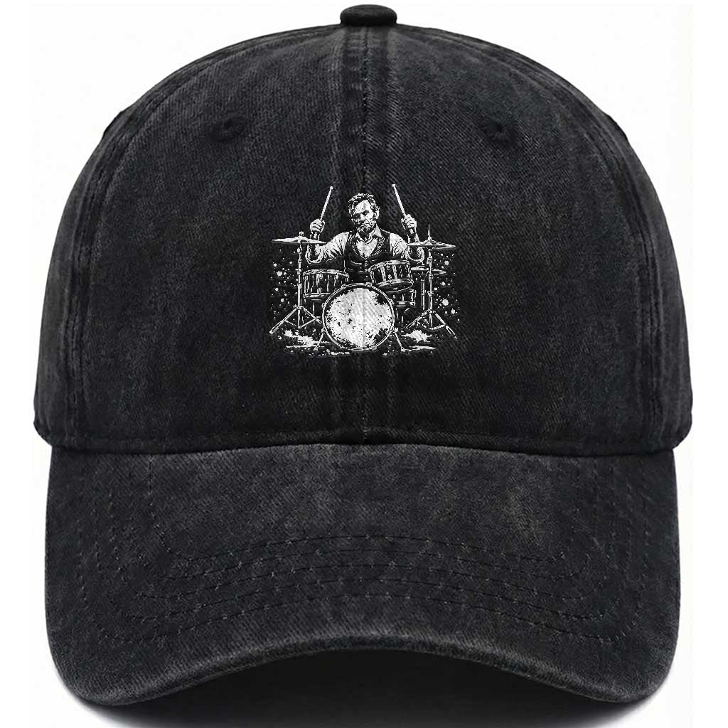Vintage Abraham Lincoln Playing Drums Graphic Washed Cotton Baseball Cap Abe Musician Patriotic Rockstar Drummer President TS02 Print Your Wear